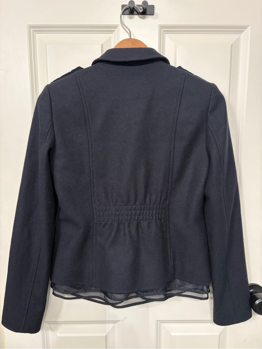 Beautiful Loft size 2 women’s wool  
navy blue military blazer with ruffle hem. - Picture 5 of 10